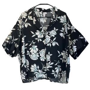 Joyspun Womens 2X (18W-20W) Black/Teal Rose Print Sleep Wear Set Feminine Casual